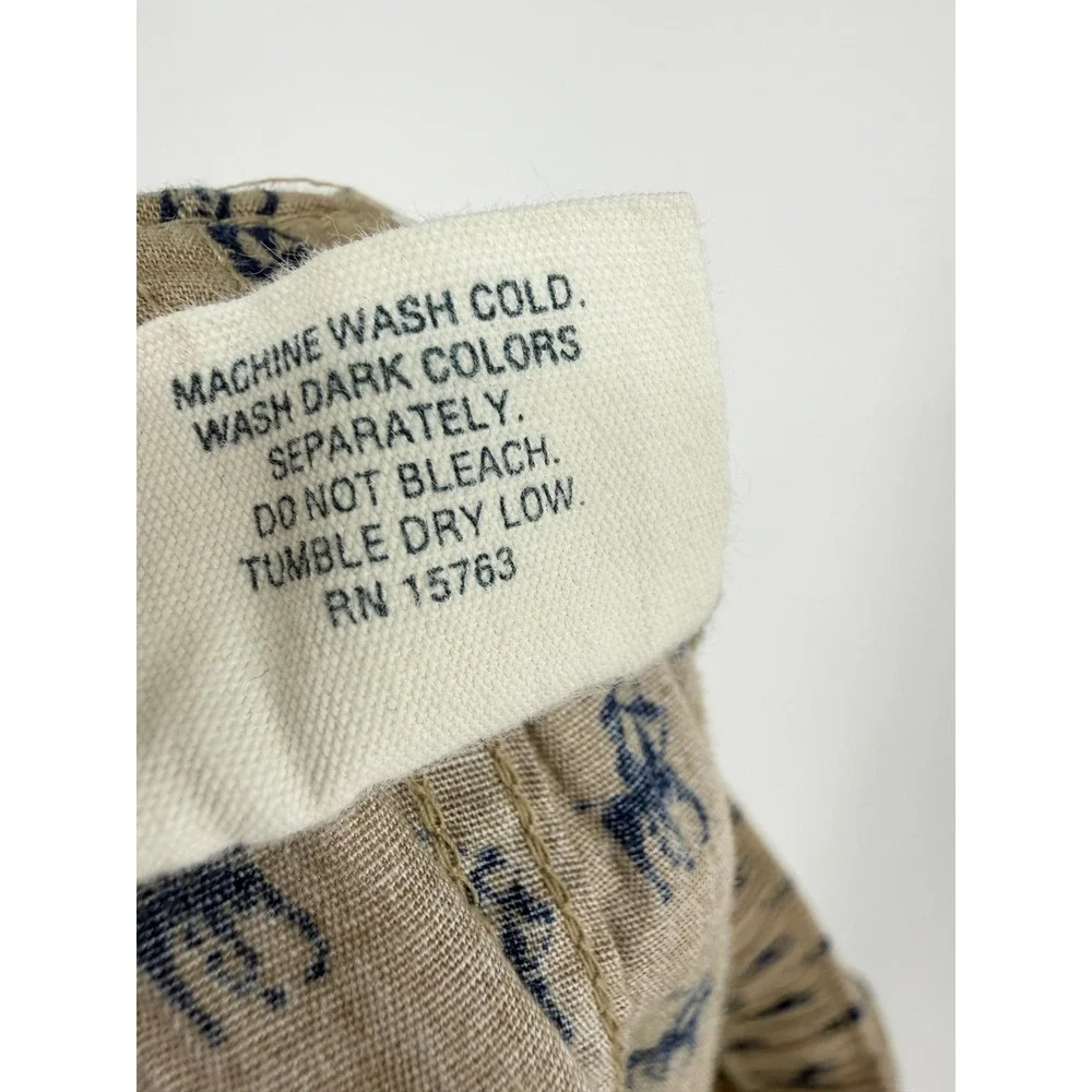 Polo Ralph Lauren Mens Pajama Pants Tan Navy Blue Pony All Over Print Cotton L
